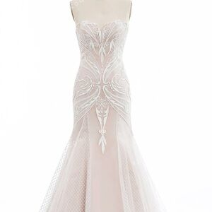 Strapless geometric Blush & Cream Wedding Dress